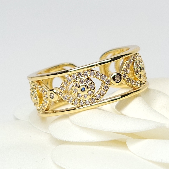 Evil Eye Micro Pave CZ Open Size Ring NEW - Picture 4 of 13